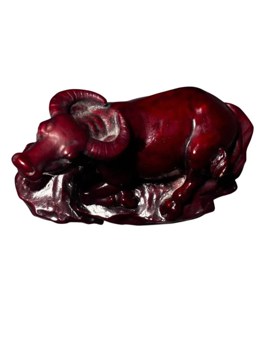 Chinese Zodiac Red Resin Water Buffalo Figurine Decorative Sculpture Chinoiserie